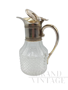 Caraffa vintage in vetro con manico in argento