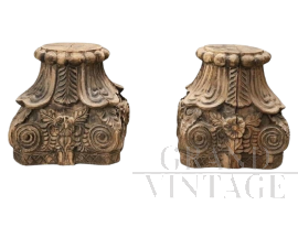 Grand-Vintage-coppia-di-capitelli-in-legno-scolpito-del-XX-secolo                            