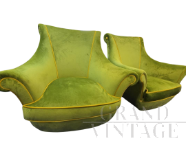 Coppia di poltrone vintage in velluto verde                            