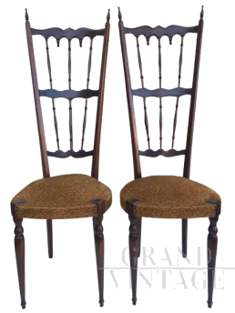 Coppia di sedie Chiavarine con schienale alto, anni '50                      