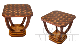 Coppia di tavolini stile art déco bassi impiallacciati