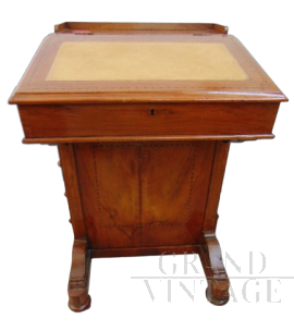 Davenport antico inglese in mogano intarsiato di fine '800                            