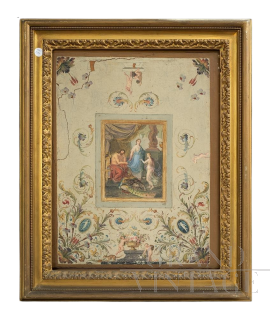 Dipinto antico con scena neoclassica, olio su tela dei primi dell'800                            