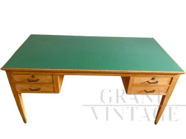 Grande scrivania vintage anni '50 con piano verde                            