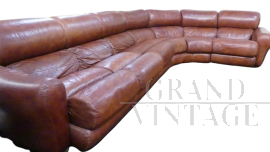 Grande divano modulare Insa anni '70 in pelle anticata                            