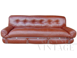 Grande divano vintage in ecopelle, anni '70 