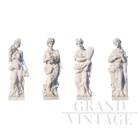 Gruppo di 4 sculture raffiguranti Le Quattro Stagioni in marmo bianco                            