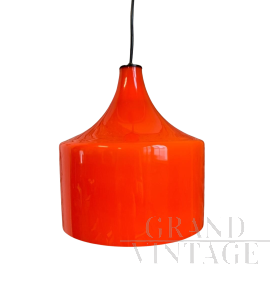 Lampada a sospensione vintage in vetro opalino arancione, anni '70                            
