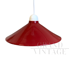 Lampada a sospensione vintage rossa in ceramica smaltata                            