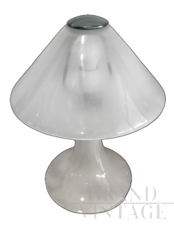 Lampada da tavolo vintage a fungo in vetro bianco