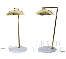 Lampade da tavolo in ottone e marmo bianco, anni '70                            