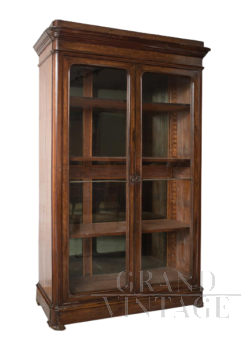 Libreria vetrina antica Luigi Filippo in legni esotici pregiati