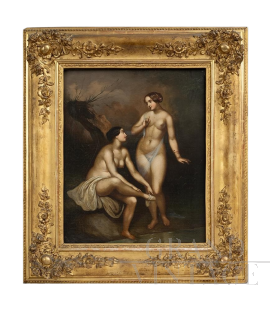 Ninfee al bagno - dipinto antico di epoca Napoleone III Francese                            
