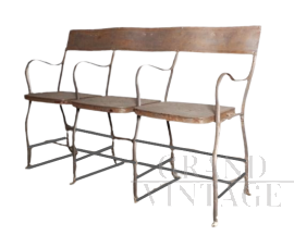 Panchina vintage industriale in metallo con sedili ribaltabili                            