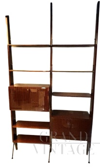 Piccola libreria modulare anni '60 in mogano                            
