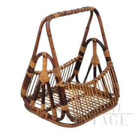 Portariviste vintage in rattan design di F.lli Castano, anni '50                            