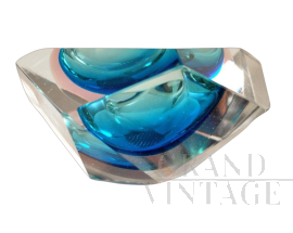 Posacenere svuotatasche pentagonale vintage in vetro di Murano azzurro    