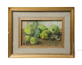 Raffaele Pucci - Dipinto di Natura Morta con frutti verdi, olio su tela                            