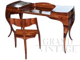 Scrivania Palissandro con vani laterali e sedia a tre gambe