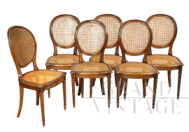 Set di sei sedie a medaglione antiche Napoleone III in paglia di Vienna                            