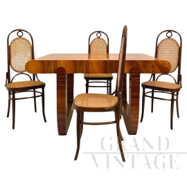 Set da soggiorno Art Déco con tavolo e sedie Thonet modello 207                            
