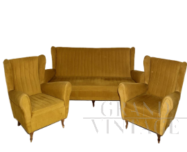 Set da soggiorno con divano e poltrone di Gio Ponti per ISA Bergamo, anni '50                            