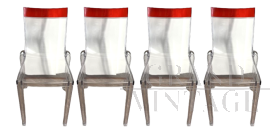 Set di 4 sedie Hi-Cut di Philippe Starck per Kartell trasparenti e rosse                            