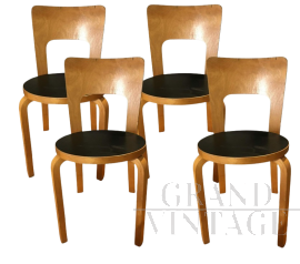 Set di 4 sedie modello 66 di Alvar Aalto per Les Arcs 1600, 1969                            