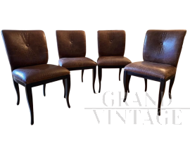 Set di 4 sedie poltroncine in pelle marrone stile vintage industriale                            