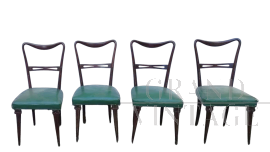 Set di 4 sedie vintage modello Papillon in legno e skai verde                            