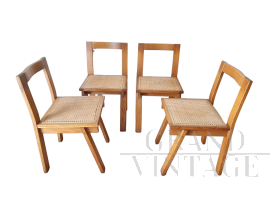 Set di 4 sedie vintage modernariato in rovere naturale e paglia di Vienna, anni '80                            