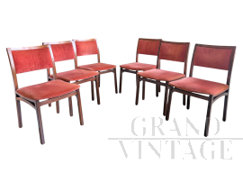 Set di 6 sedie vintage in mogano e velluto rosso, anni '60                            