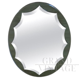 Specchio ovale molato in vetro fumé, design italiano anni '60                            