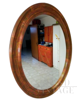 Specchio ovale vintage anni '70 in legno oro e bronzo