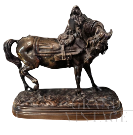 T. Gechter - Scultura di cavallo da tiro in bronzo dell'800