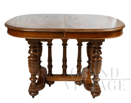 Tavolo allungabile antico Enrico II Francese in massello di noce                            