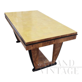Tavolo allungabile in stile Art Déco in radica e pergamena                            