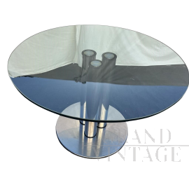 Tavolo design Marcuso di Marco Zanuso per Zanotta con piano rotondo in vetro                            