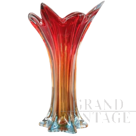 Vaso vintage in vetro di Murano arancione e rosso, anni '60                            