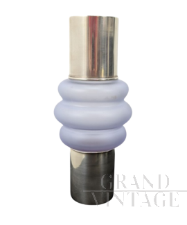 Vaso design in vetro e argento 925, anni '70                            