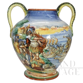 Vaso in ceramica con decoro classico, marchio FF Made in Italy, anni '80                            