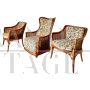 Set of 3 Giorgetti design armchairs in faux bamboo and wicker, Italy 1970s