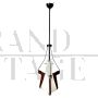 Vintage Stilnovo chandelier in opaline and solid teak, Italy 1950s