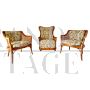 Set of 3 Giorgetti design armchairs in faux bamboo and wicker, Italy 1970s