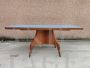 Vintage 50s table with light blue glass top and inlaid central leg