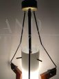 Vintage Stilnovo chandelier in opaline and solid teak, Italy 1950s