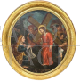 Antique oval painting with Jesus and the Cyrenean, oil on canvas from the 18th century