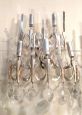 Set of 3 Gaetano Sciolari wall lights in nickel and crystal drops, 1960s