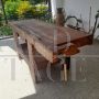 Vintage beech carpenter's bench with double vice and drawer