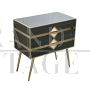 Small two-drawer dresser in black and white glass and brass